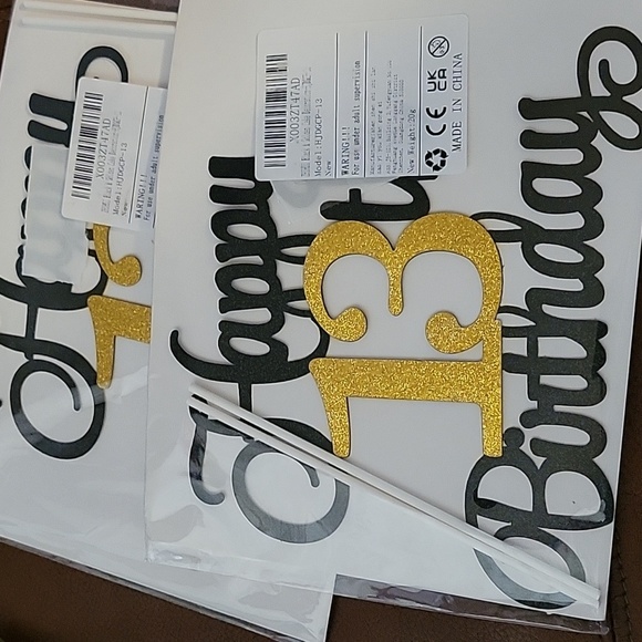 Black and Gold Happy 13th Birthday Cake Topper Lot Of 2 Packs - Picture 7 of 8